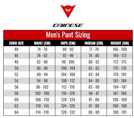 Tabla de tallas Dainese